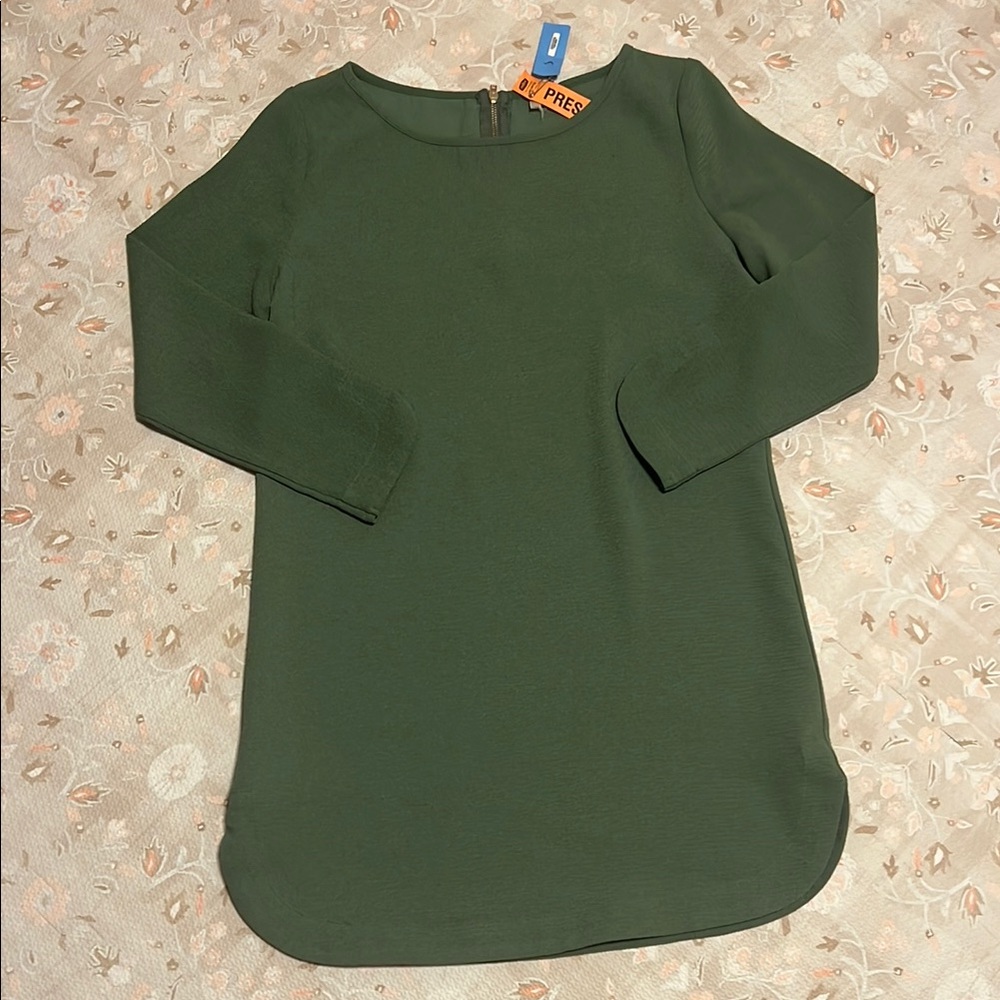 Olive Green long sleeve shift Dress‎